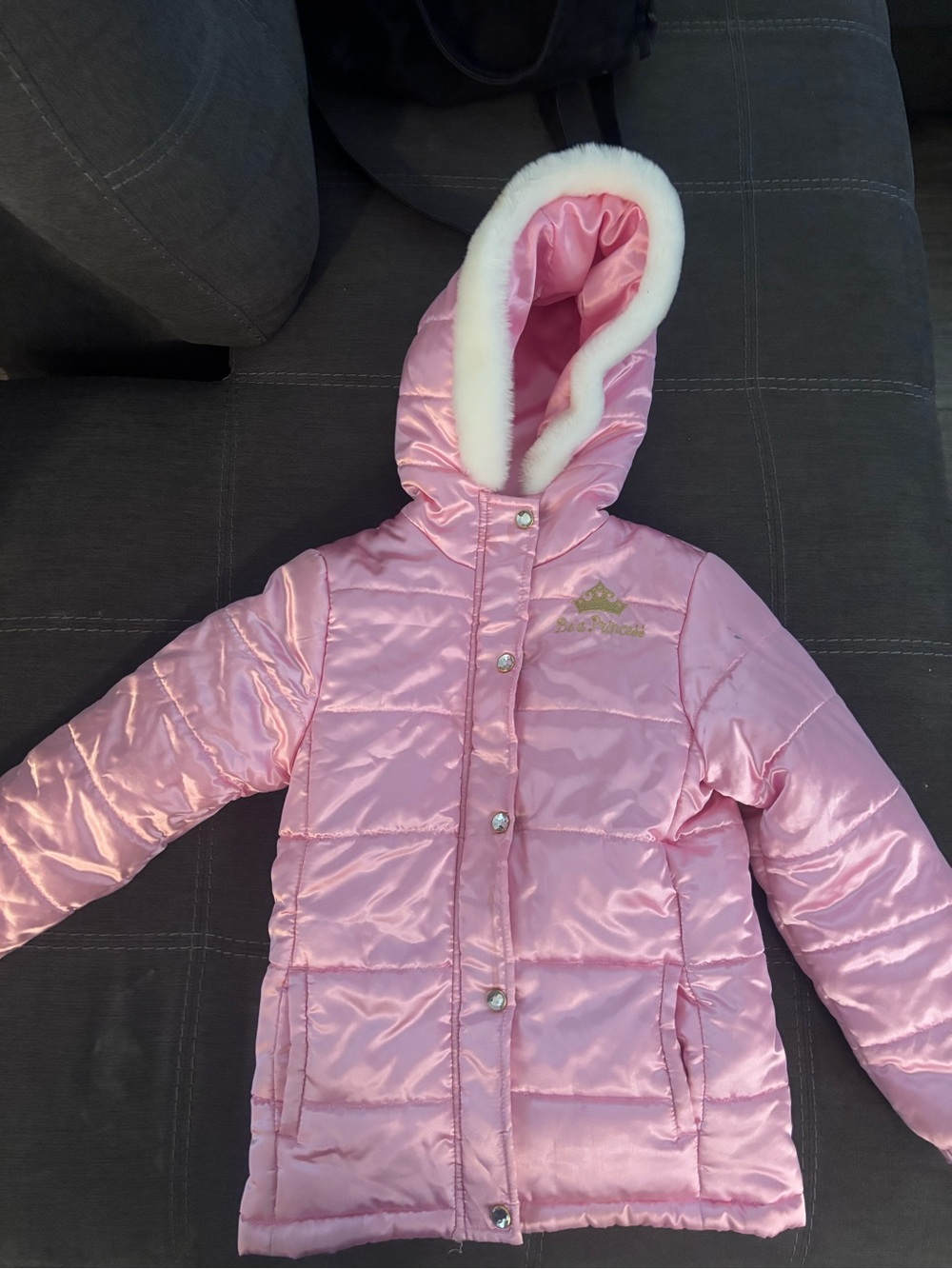 Disney Pink Quilted Hooded Puffer Coat with White Faux-Fur Trim